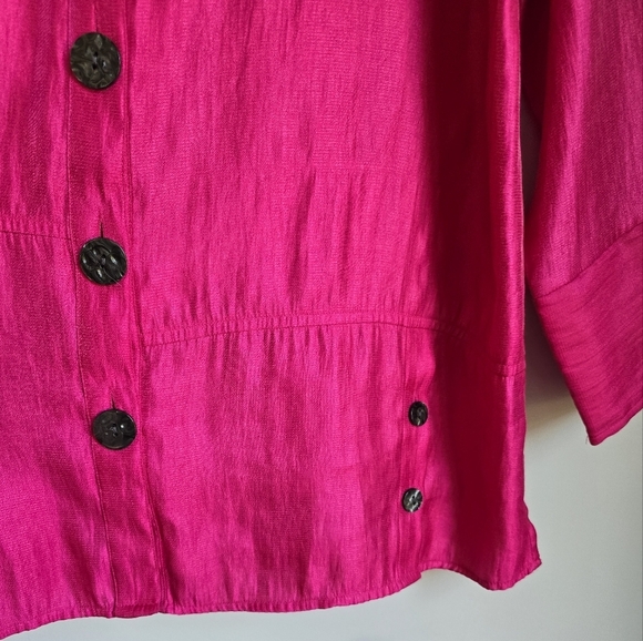 Ali Miles, Pink Woven Shimmer Stand Collar Button Front Pocket Tunic SZ Large - Picture 7 of 13